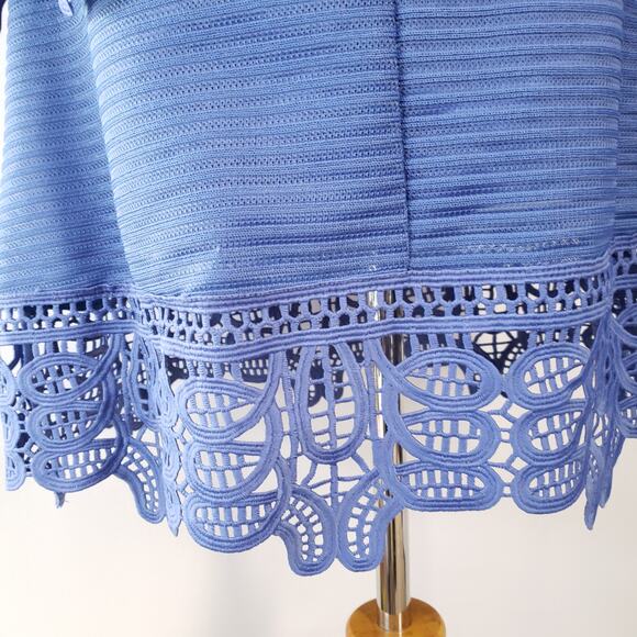 NEW self-portrait Lace Peplum Dress Blue Plunging Neck Revolve Women 2 - Picture 14 of 15